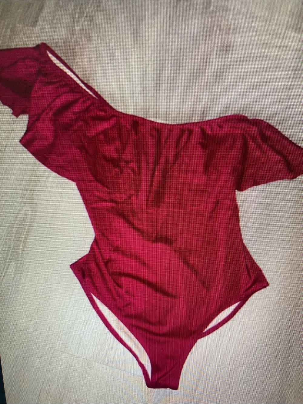 Off-Shoulder Ruffle One-Piece Swimsuit in Wine